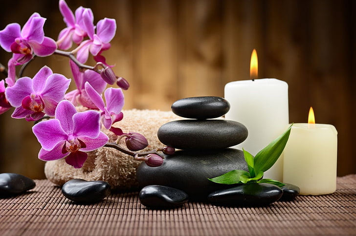 Religious, Zen, Candle, Orchid, Spa, Towel, HD wallpaper