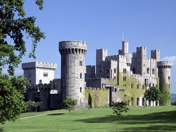 gray brick castle, penrhyn castle, gwynedd, wales, fort, architecture