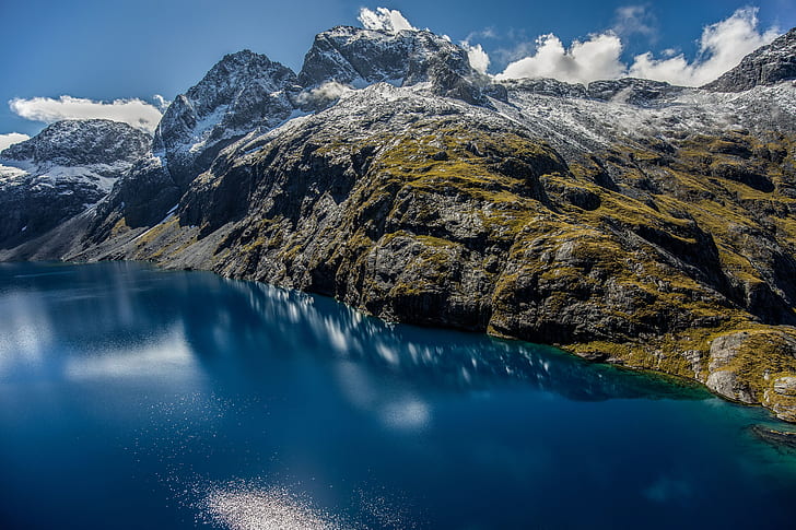 rock, mountains, river, Fiordland National Park, reflection