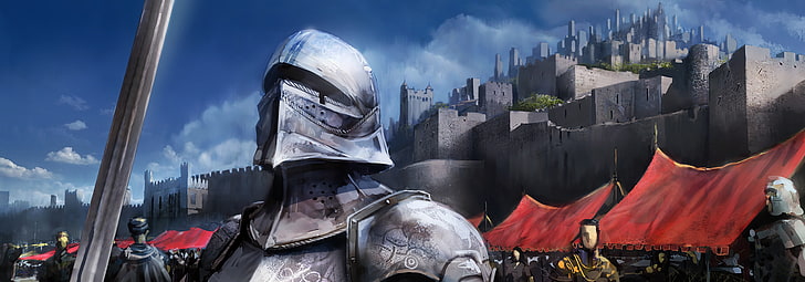 knight wallpaper, castle, guards, armor, medieval, silver, shiny, HD wallpaper