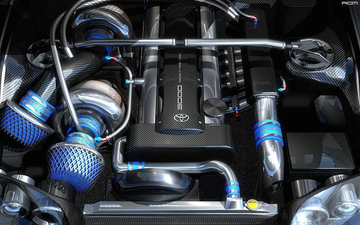 black Toyota engine, Toyota Supra, car, 2jz-gte, technology, indoors