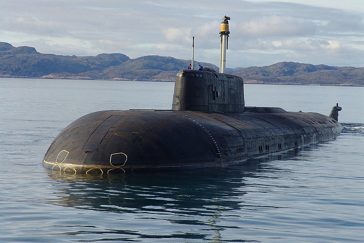 black submarine, sea, Bay, calm, the project, missiles, SSGN