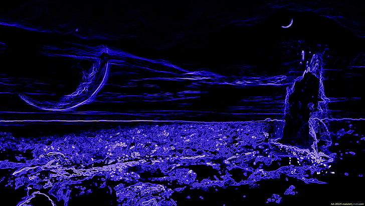 purple and black poster, abstract, blue, night, no people, nature, HD wallpaper