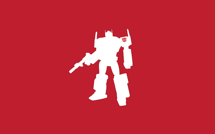Transformers G1, Optimus Prime, silhouette, minimalism, red background, HD wallpaper