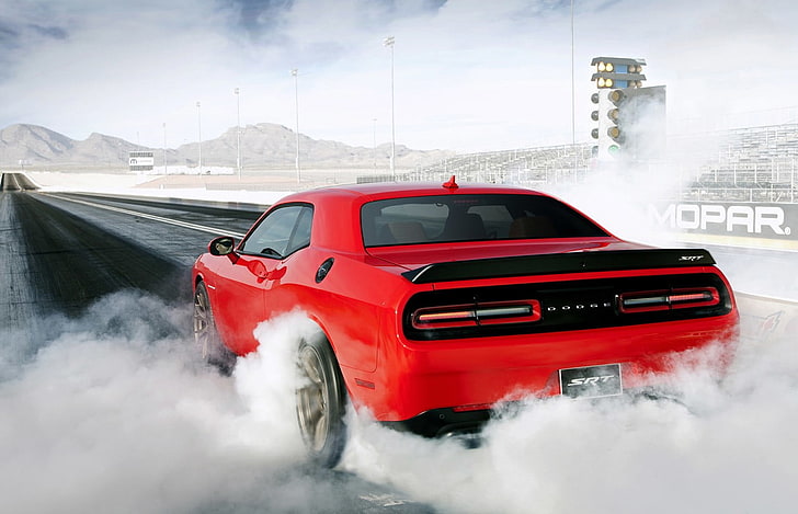 red car, muscle cars, Dodge Challenger, Dodge Challenger Hellcat, HD wallpaper