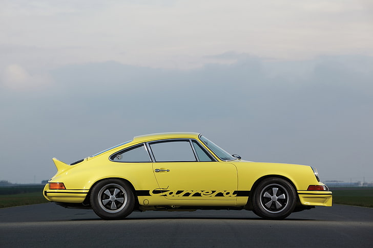 porsche 911 carrera rs, yellow, retro, cars, side view, Vehicle, HD wallpaper