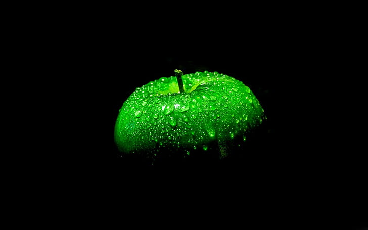 Green apple, black background HD wallpaper