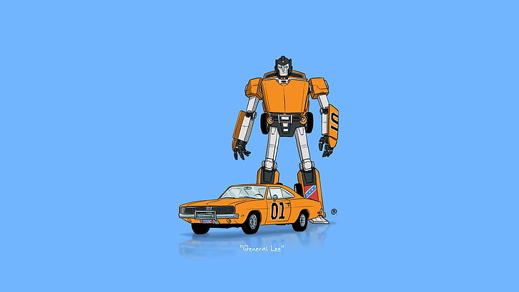 yellow robot and coupe animated illustration, car, Transformers