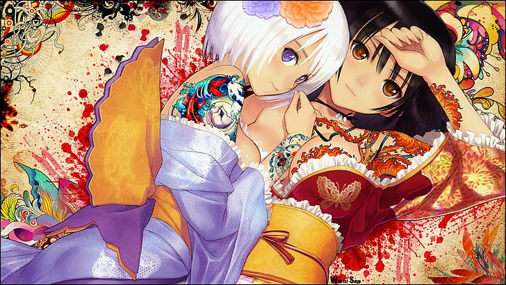 Anime Girls, Tattoo, Kimono, Anime, HD wallpaper