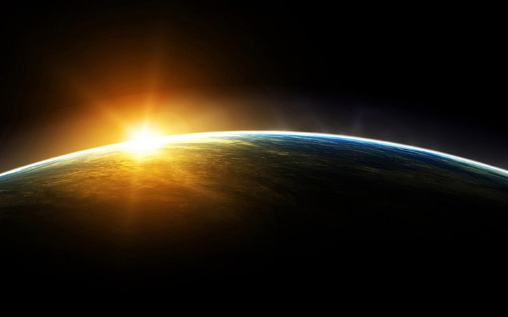 sun rays and earth, planet, space art, digital art, planet - space