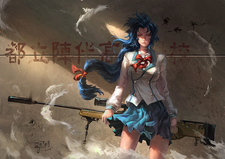 blue haired female anime, artwork, Full Metal Panic!, Chidori Kaname