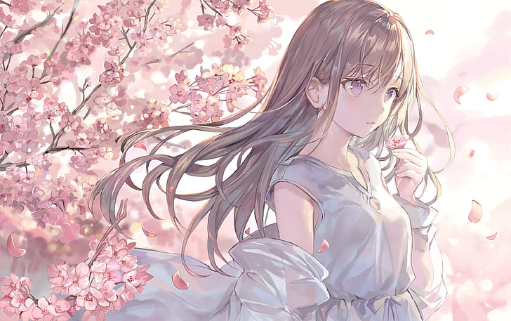 HD wallpaper: Anime, Original, Brown Hair, Cherry Blossom, Long Hair |  Wallpaper Flare