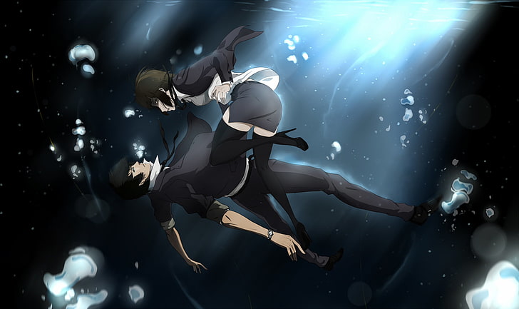 male and female anime characters underwater wallpaper, psycho-pass