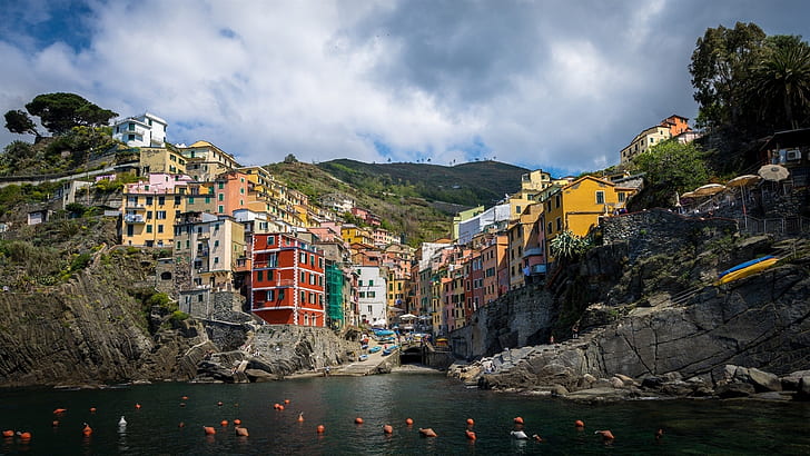 Riomaggiore, Cinque Terre, Liguria, Italy, sea, coast, buildings, houses, HD wallpaper
