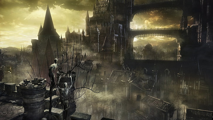 black concrete buildings, Dark Souls III, video games, castle