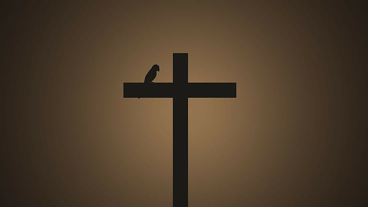 minimalism, cross, birds, simple background, brown background