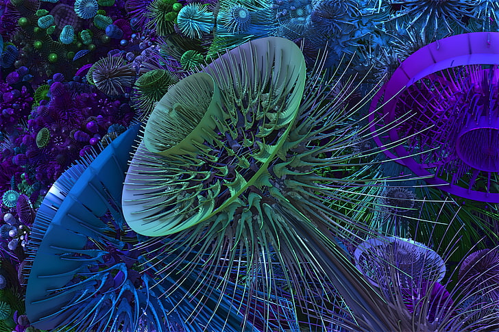green and purple jellyfish art wallpaper, light, color, pattern, HD wallpaper