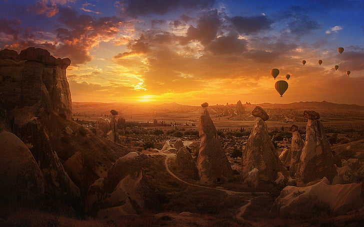 Canyons, Cappadocia, Earth, Hot Air Balloon, Landscape, Rock