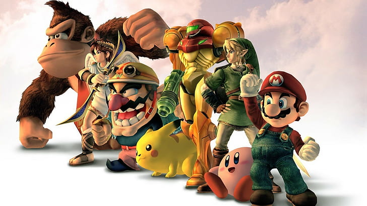 Kirby, Link, Samus Aran, Super Smash Brothers, Super Mario