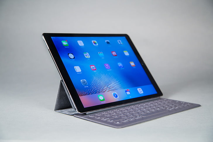 space gray iPad Air and gray case keyboard, ipad pro, apple, technology, HD wallpaper