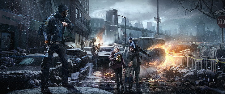 man holding rifle illustration, Tom Clancy's The Division, apocalyptic, HD wallpaper