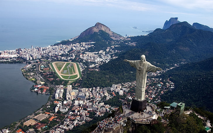 Christ The Redeemer, Rio De Janeiro, brazil, city, ocean, sugarloaf Mountain