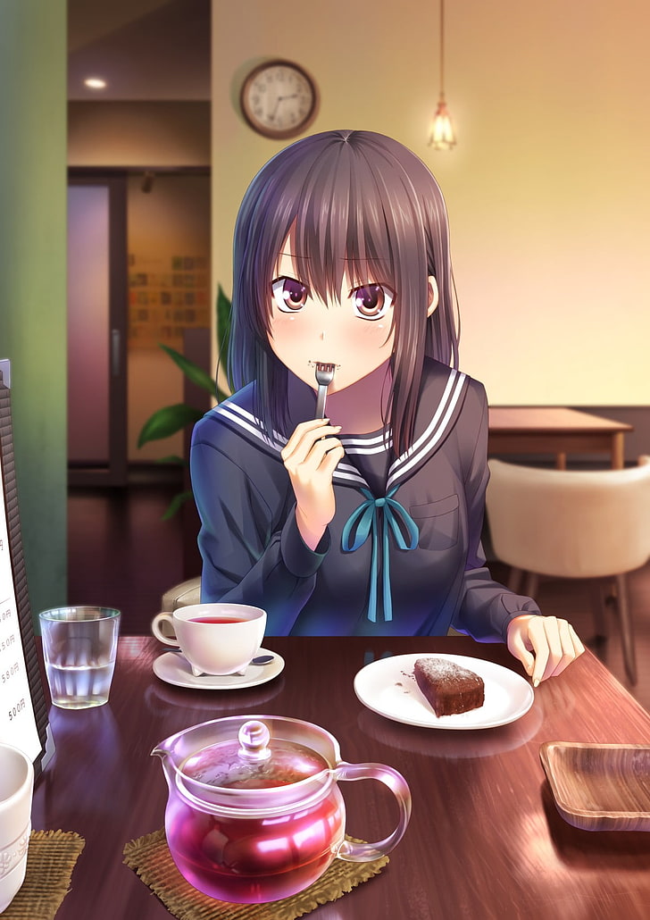 Premium Photo | Anime girl drinking tea and looking at a window