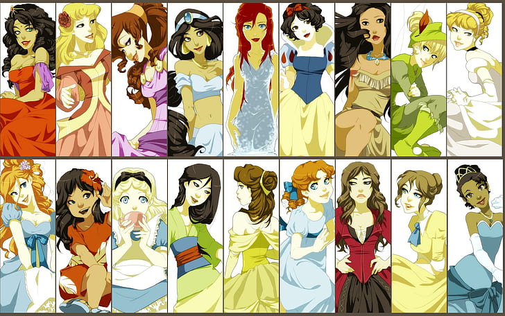 Disney, Snow White, Alice, Mulan, Tinkerbell, Tarzan, Jasmine, Aladdin, Pocahontas, Cinderella