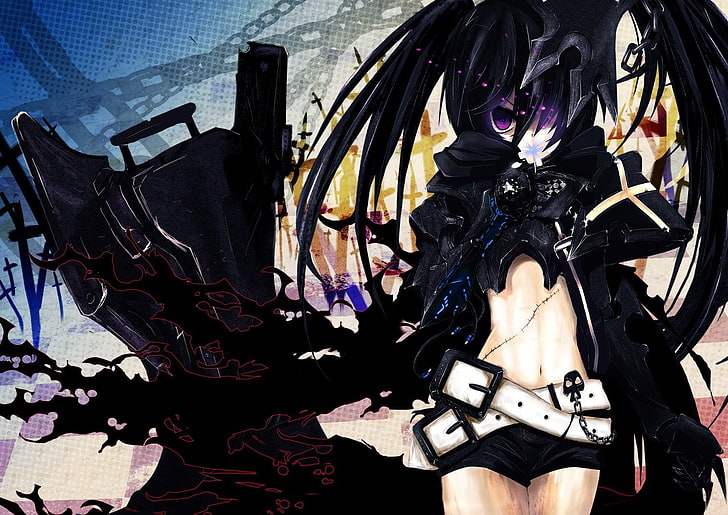female anime character illustration, Black Rock Shooter, Insane Black Rock Shooter