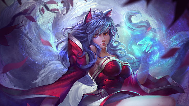 League of Legends Ahri illustration, indoors, multi colored, art and craft