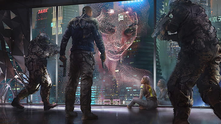 Girl, Soldiers, Art, Fiction, Concept Art, Characters, Hologram, HD wallpaper