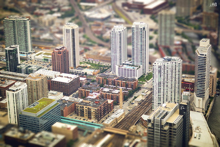 high rise buildings miniature, tilt-and-shift photography of high-rise buildings, HD wallpaper