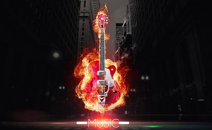 Music is Life, red electric guitar wallpaper, dope, cool, sound