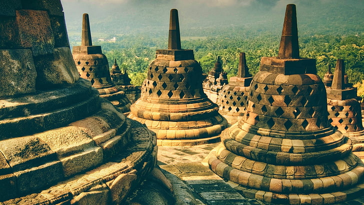 Indonesia, temple, building, ancient, Borobudur, Buddhism, built structure, HD wallpaper