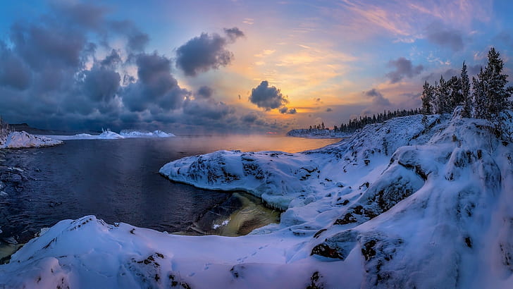 nature, winter, sky, snow, landscape, HD wallpaper