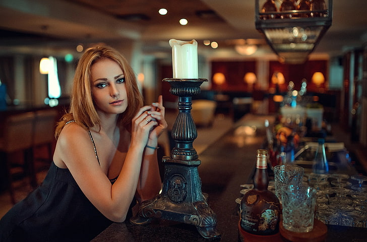 women, model, candles, bottles, alcohol, young adult, young women