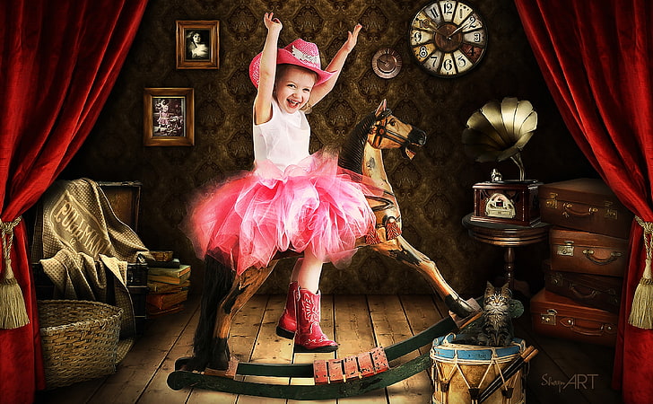 Little Sunshine, girl's pink sleeveless dress and hat, Vintage