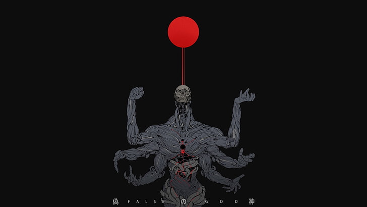 monster illustration, monster digital illustration, skull, black background, HD wallpaper