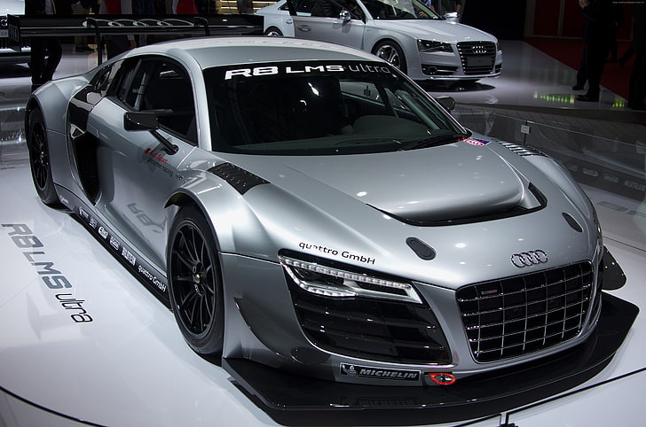 Audi R8 LMS, supercar, gray., coupe, mode of transportation
