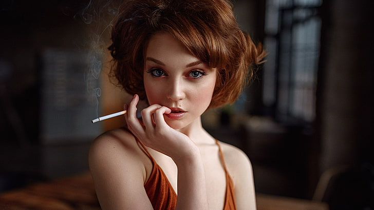 cigarettes, women, model, portrait, Georgy Chernyadyev, Olya Pushkina