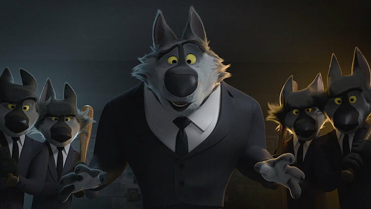 anthro gangsters gangster rock dog animals wolf 3d cartoon movies clothing suits tie baseball bats screen shot screengrab, HD wallpaper