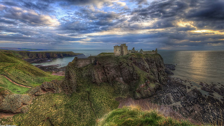 cloud, stonehaven, shore, dunnottar castle, scotland, highland, HD wallpaper