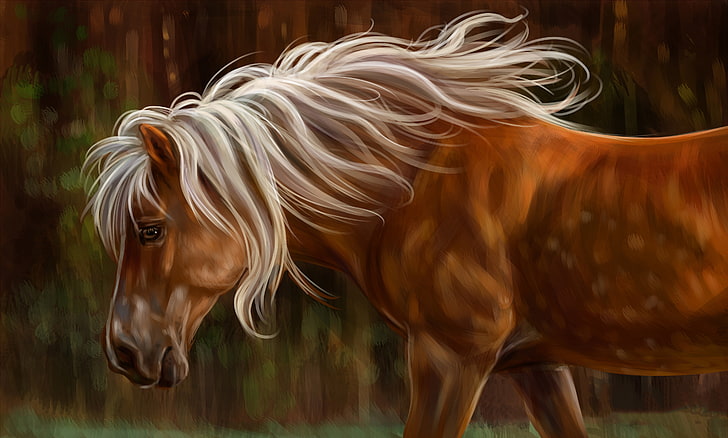 painting of brown horse, oil, art, watercolor, pencil, gouache