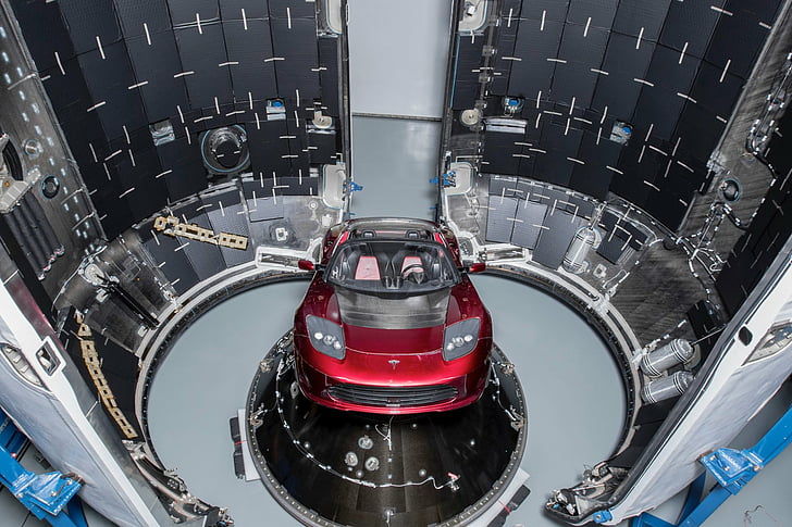 Tesla Motors, Tesla Roadster, Falcon Heavy, Red Car, SpaceX, HD wallpaper