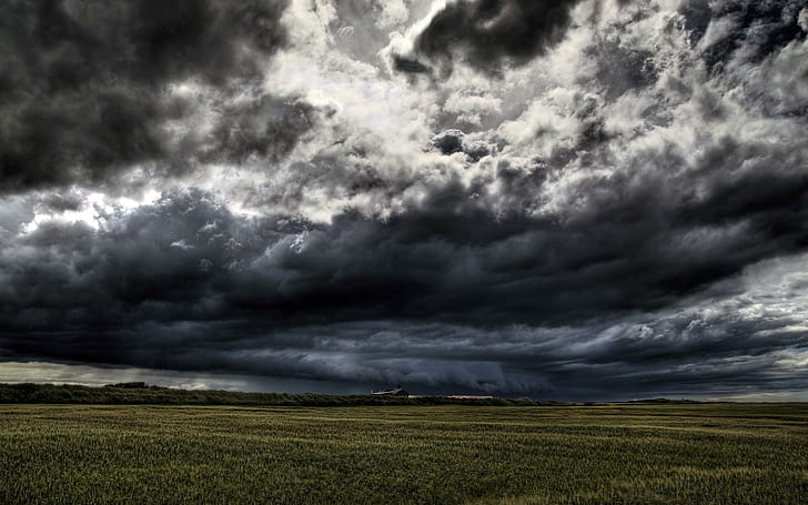 Dark Clouds Rolling In, field, stormy, flat, land, nature and landscapes
