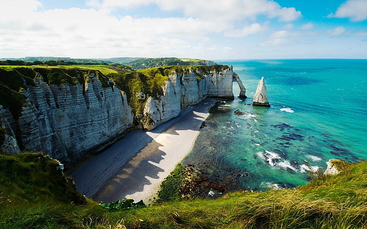 New Zealand, coast, landscape, rock, sea, horizon, sky, water