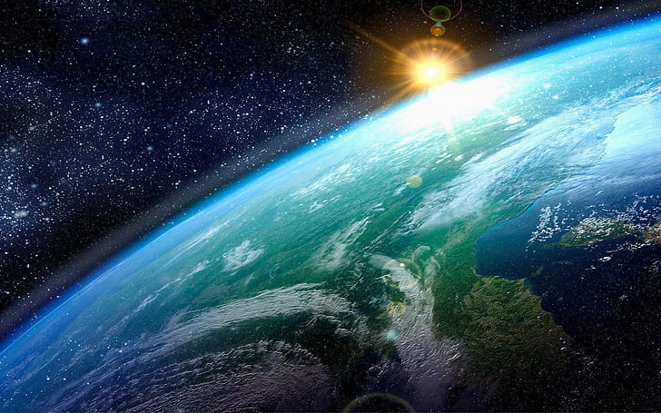 Sun and Earth, earth planet, space, 2560x1600, star