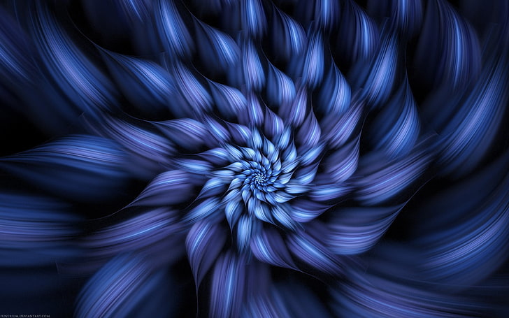 blue flower illustration, abstract, petals, brush strokes, motion