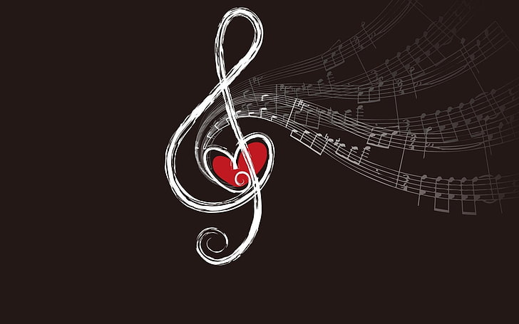 musical notes hearts treble clef, studio shot, black background, HD wallpaper