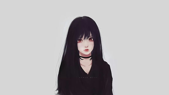 Download wallpaper 950x1534 cute, anime girl, black dress